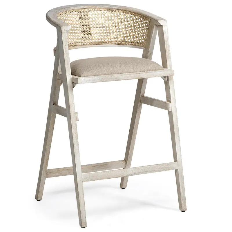 Tabitha Beige Fabric Barstool With Triangular Metal Legs 1