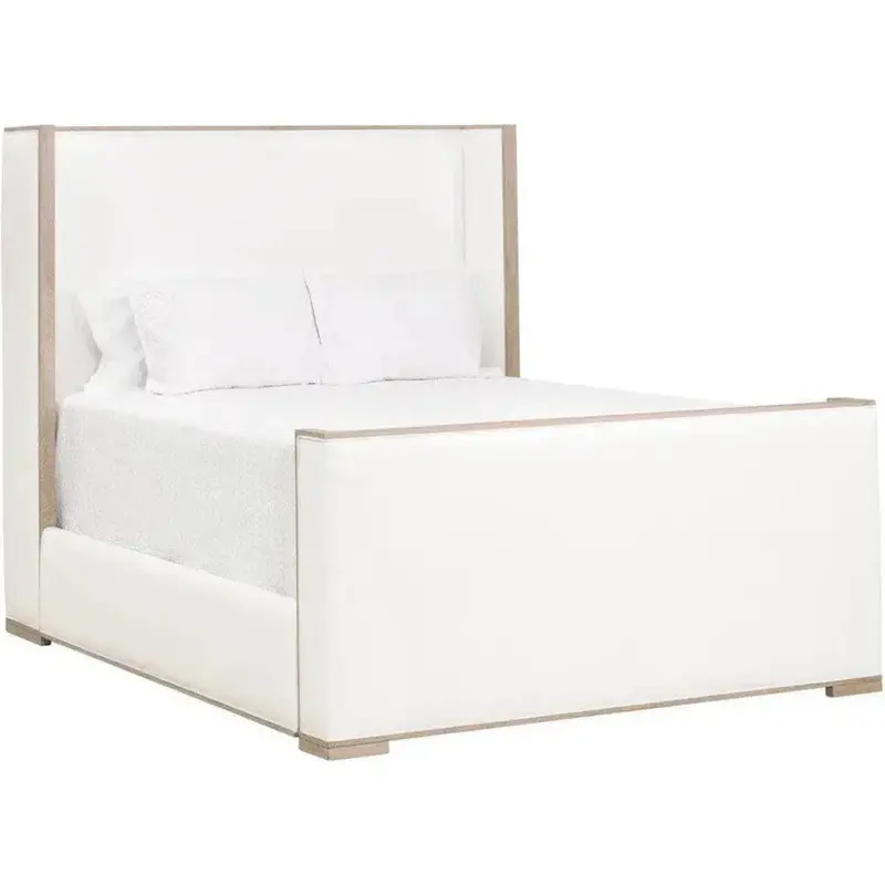 Tailor White Stain-Resistant Bed – Beige Accent Trim & Upholstered Headboard 1