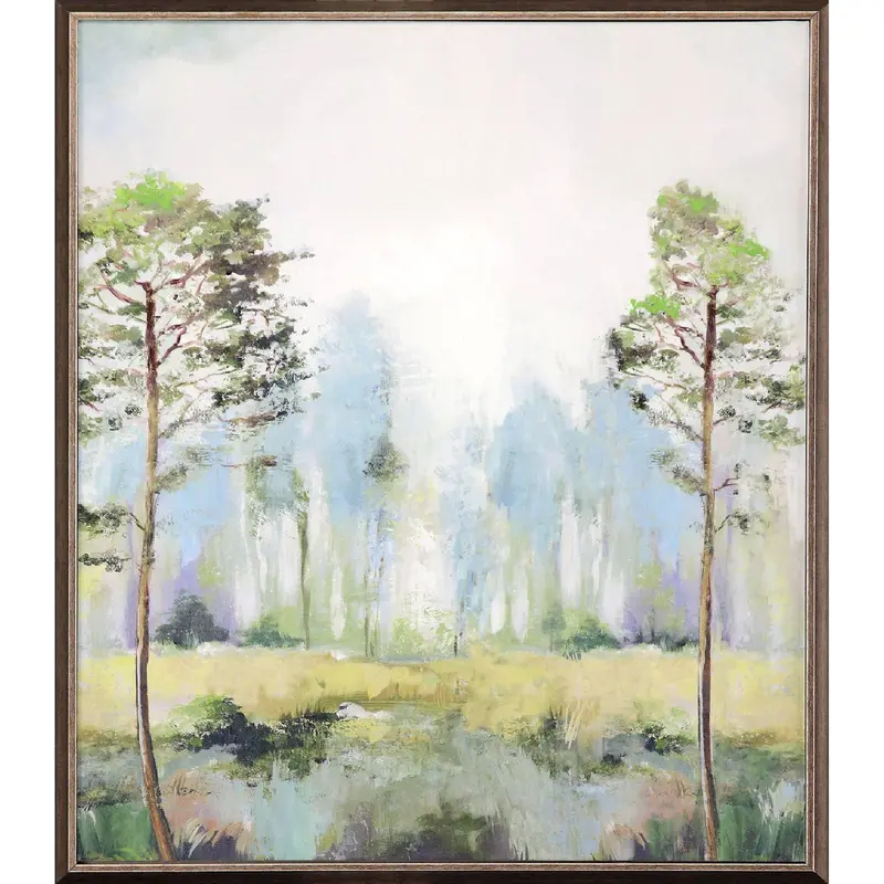 Tall Green Tree Silhouette Wall Art With Hand-Finished Frame 1