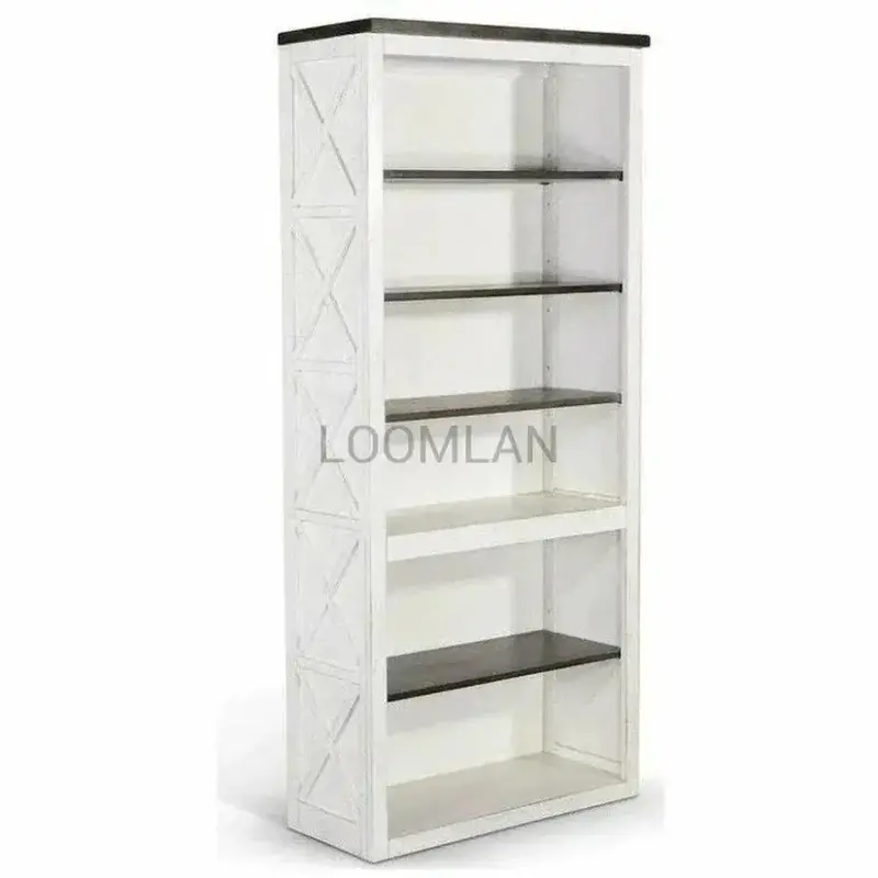 Tall Home Office Bookcase – Two-Tone White And Black Modular Unit 1