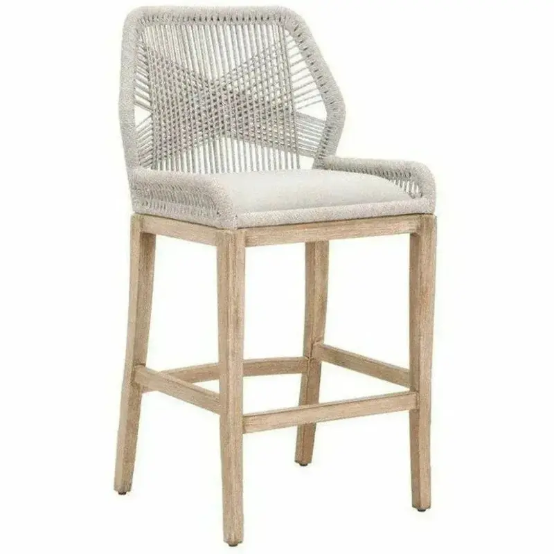 Taupe-And-White Flat Rope Barstool With Natural Wood Frame 1