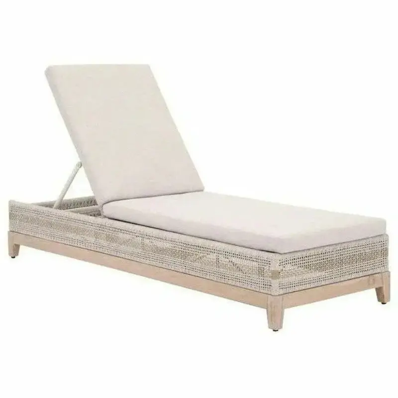 Teak And Rope Outdoor Chaise Lounge – Woven Texture With Adjustable Recline 1