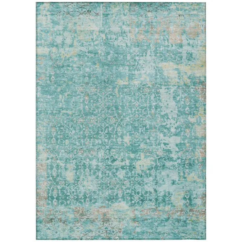 Teal Washable Indoor-Outdoor Area Rug By Jaelara 1