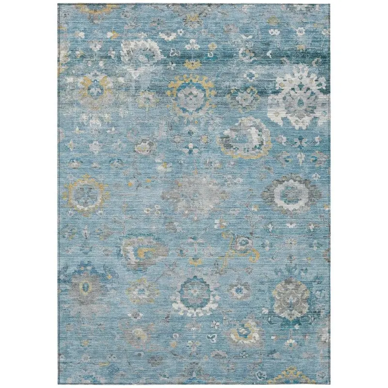 Thessia Teal Weather-Resistant Washable Rug 2