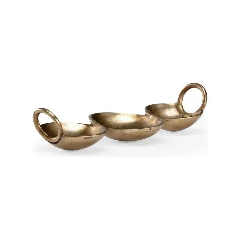 Three-Cup Bronze Dish Sculpture – Art Deco-Inspired Serving Accent 1