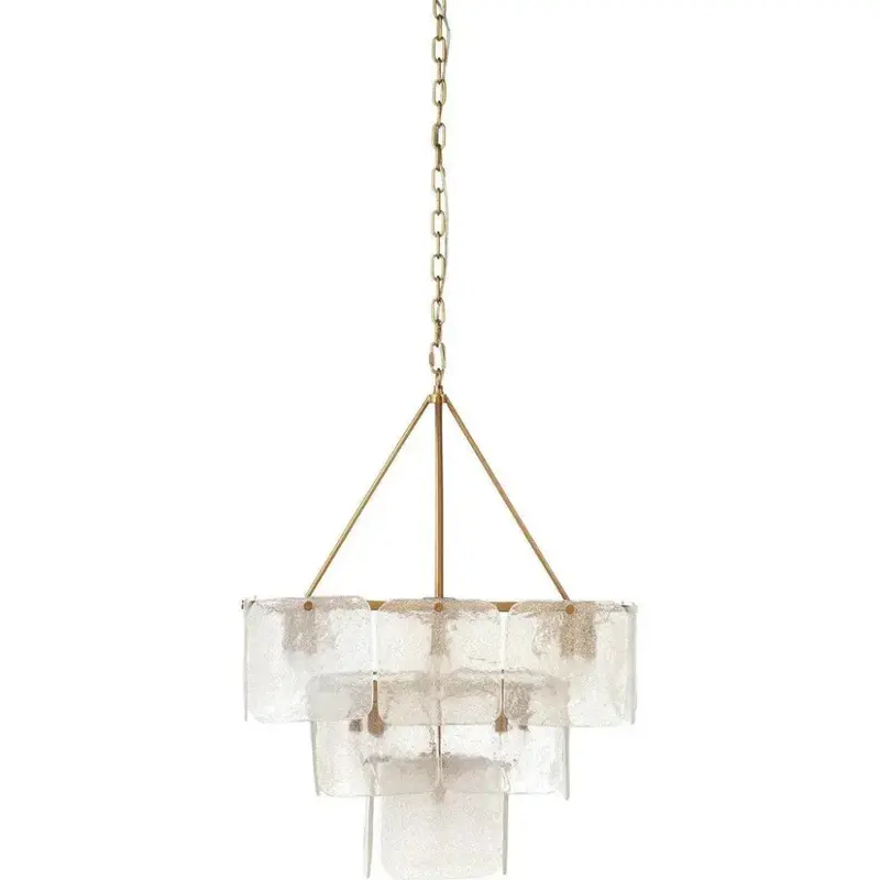 Three-Tier Brass And Glass Foyer Chandelier In Perignon Style 1