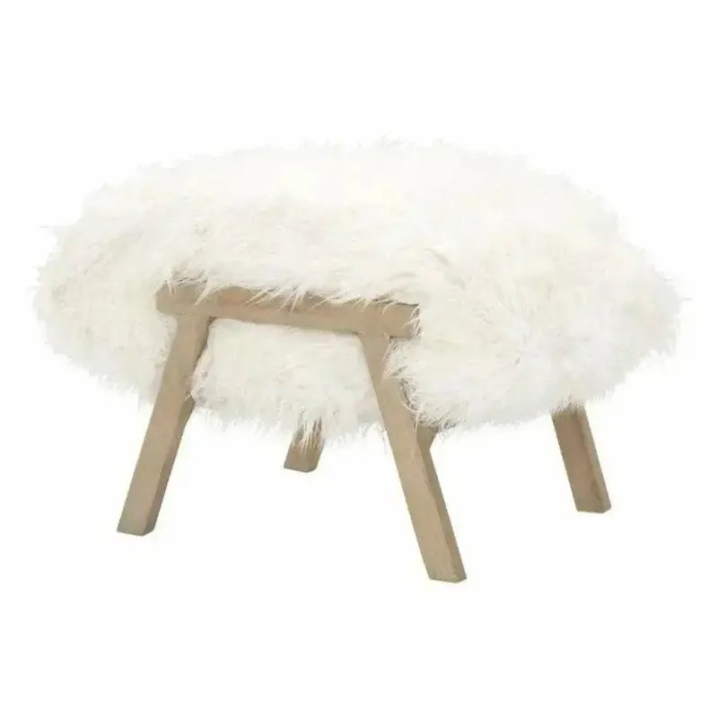 Tibet Square Ottoman – White Fur Top, Smoke Gray Oak Frame 1