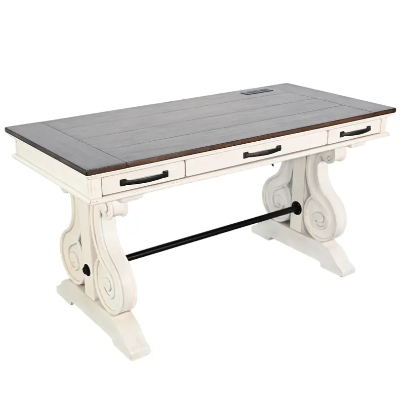 Timberline Three-Drawer Wood Desk With Built-In Power Strip 1