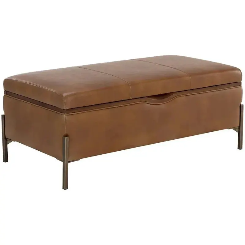 Tobacco Tan Faux Leather Storage Bench 1
