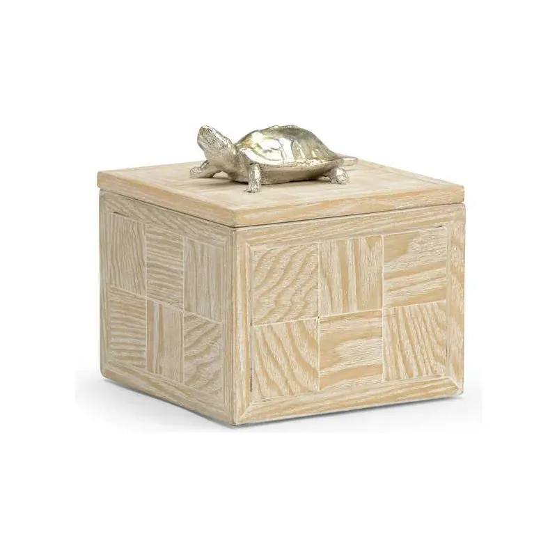 Tortoise Whitewashed Square Wooden Keepsake Box 1