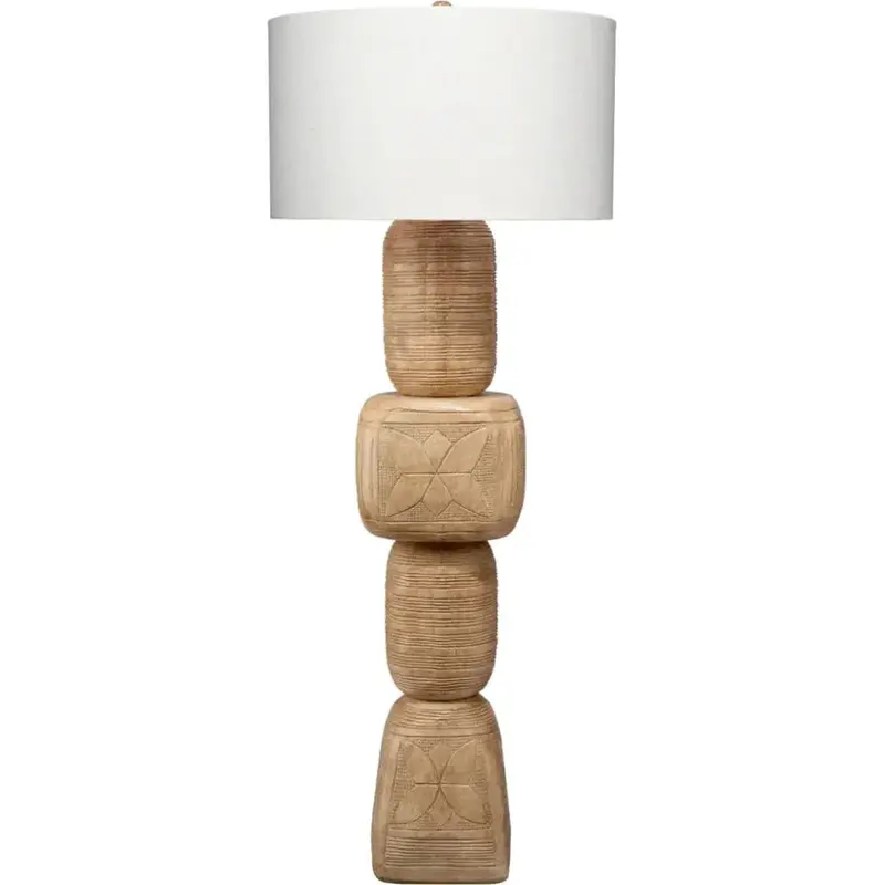 Totem-Style Hand-Carved Wooden Floor Lamp 1