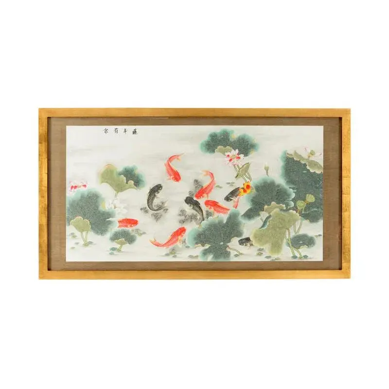 Tranquil Garden Pond Scene In Wood Frame 1