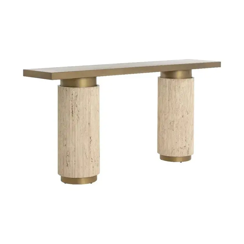 Travertine-Base Sofa Table In Ashva Style 1