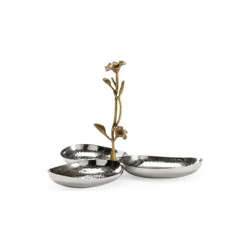 Tri-Level Hammered Steel Bowl With Natural Stem Design 1
