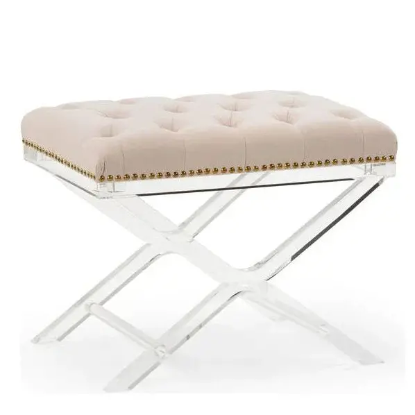 Tufted White Bedroom Bench With Soho Acrylic Support 1