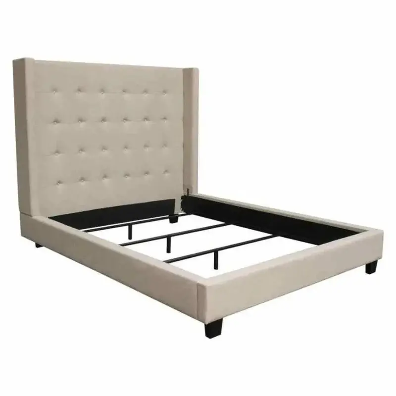 Tufted Wingback Queen Bed Frame – Low-Profile Velvet Upholstery 1