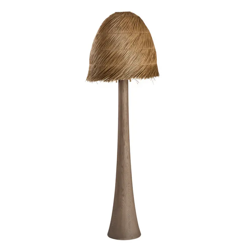 Tulum Floor Lamp With Carved Wood Base – Organic Modern Style 1