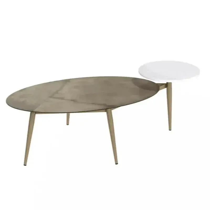 Tuner Oval Coffee Table With Iron Base And Wood Top 1