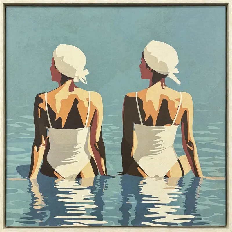 Turquoise Beach Scene Canvas Art Featuring Two Friends 1