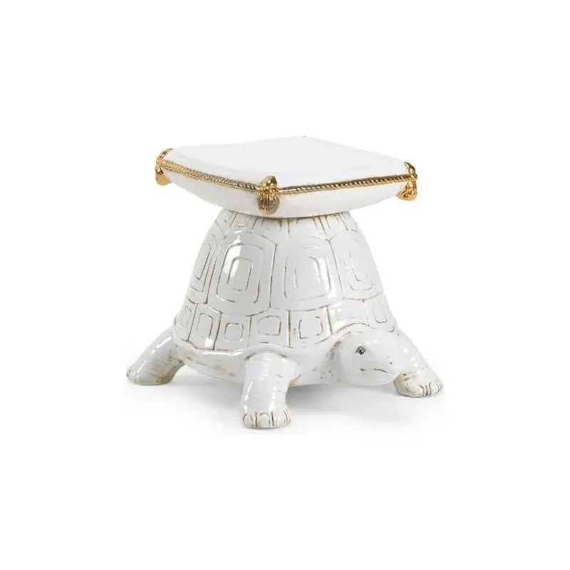 Turtle-Themed White Glazed Ceramic Garden Stool 1