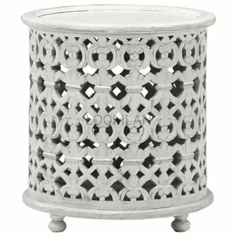 Tyrenna Hand-Carved White Accent Side Table 1