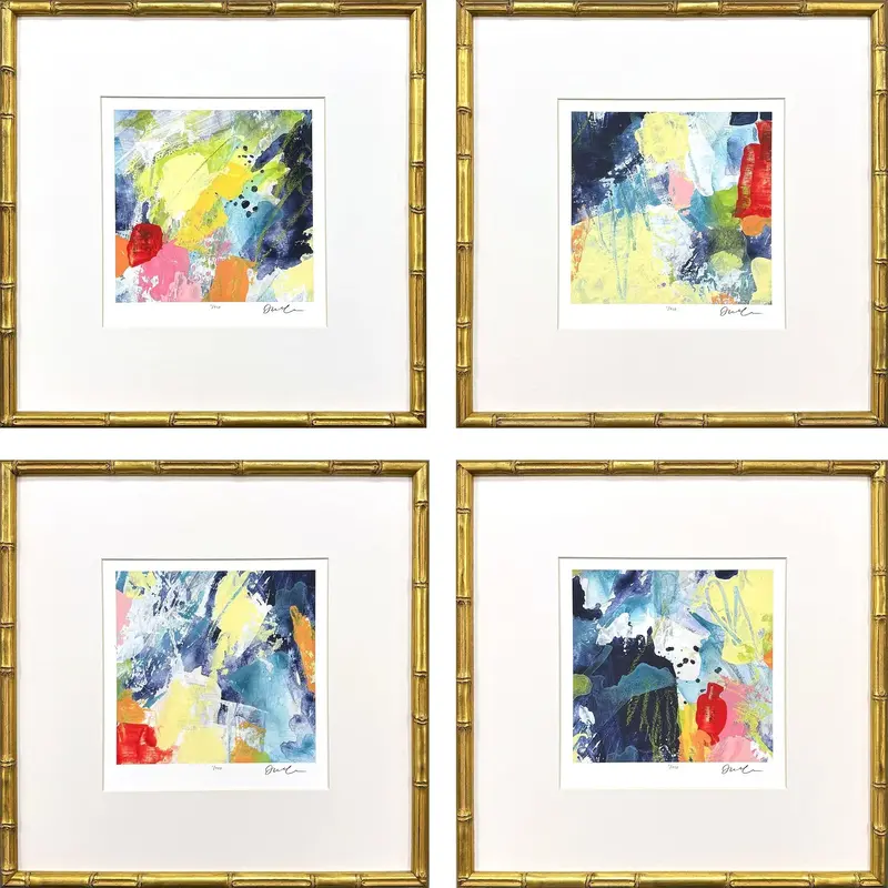 Unfettered Abstract Blue Wooden Frame Wall Art Set (4-Piece) 1