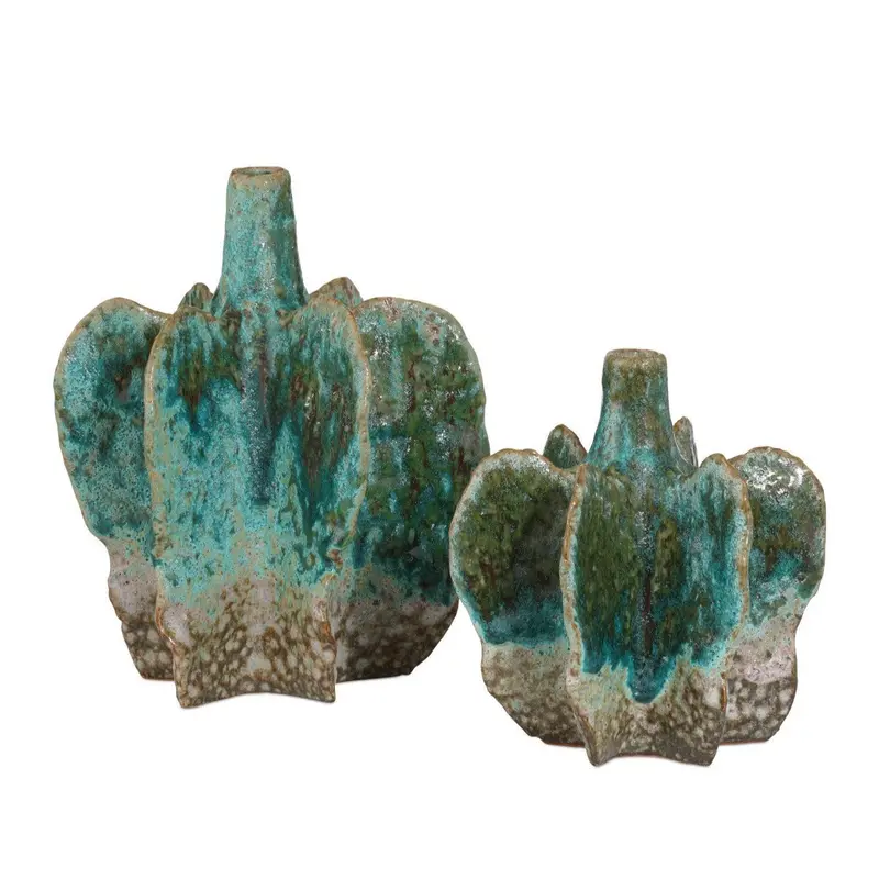 Urbano Green Porcelain Vase Duo – Modern Ceramic Pair 1