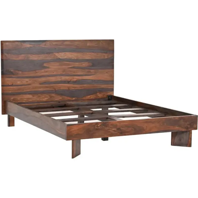 Vandra Brown Wood Bed Frame – Warm Timber Platform Style 1