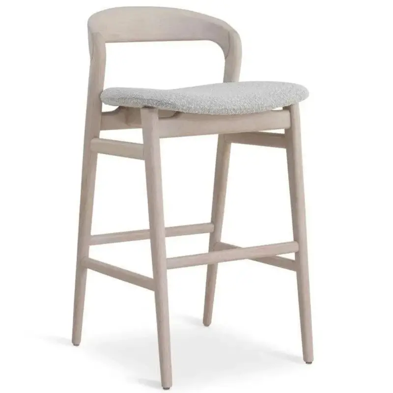 Velma White Bouclé Barstool – Upholstered Counter Height Seat 1