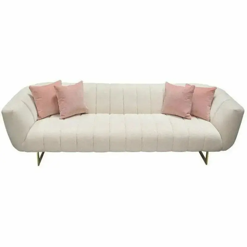 Venus Cream Velvet Sofa With Pink Decorative Pillows 1