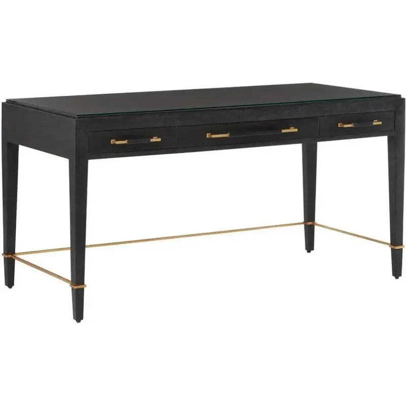 Verona Black Lacquered Linen And Metal Executive Desk 1