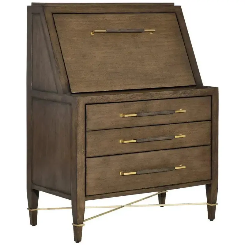 Verona Chanterelle Secretary Desk – Brown Wood And Metal Executive Design 1