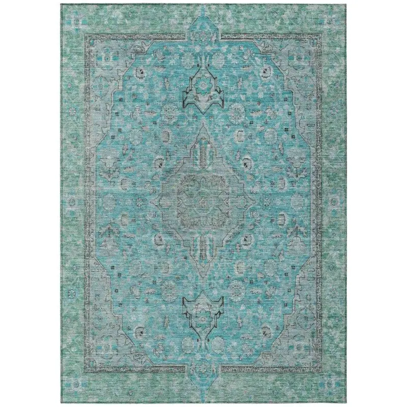 Vexira Teal Indoor-Outdoor Area Rug – Refreshing Color, Non-Slip Base & Fast-Drying Fabric 2