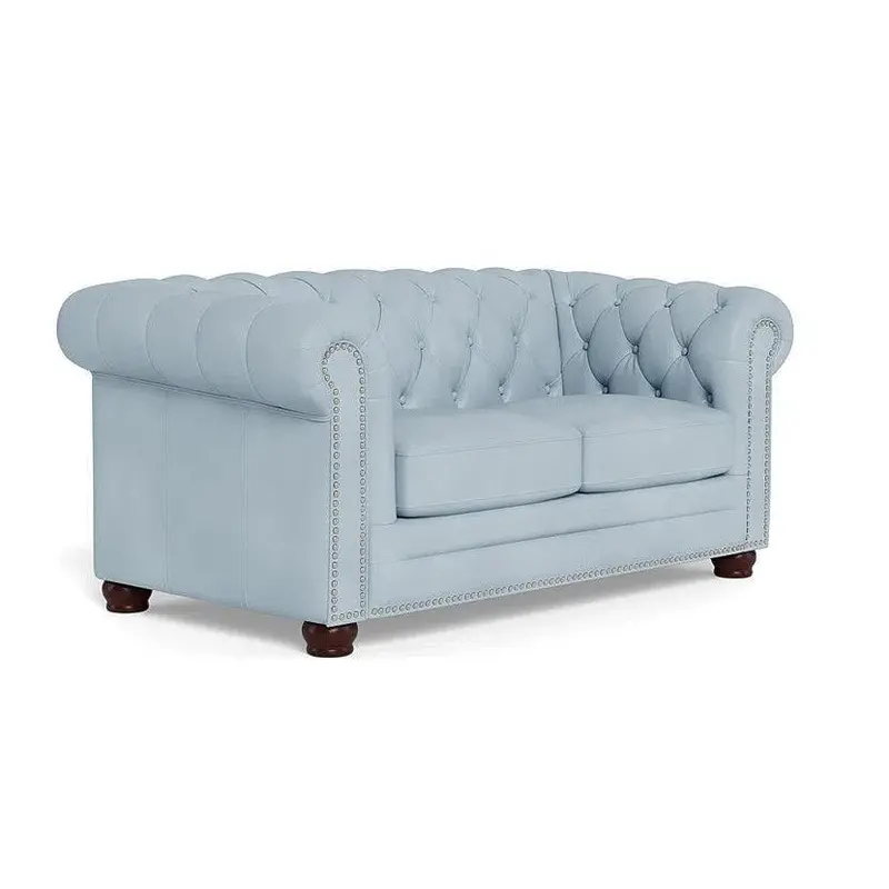 Victoria Chesterfield Leather Loveseat With Wingback Style 1
