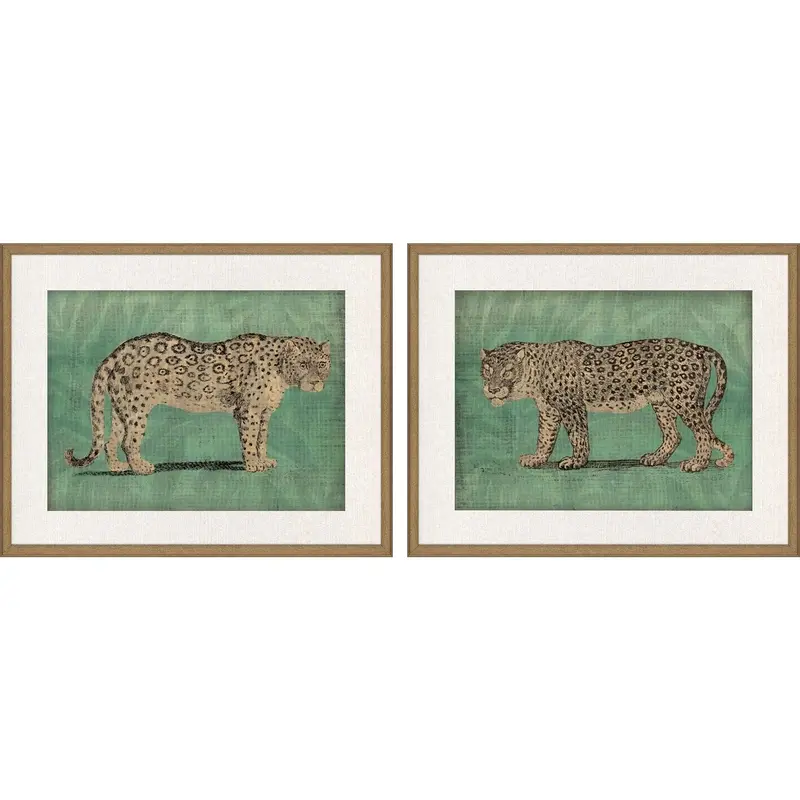 Vintage Cats Retro Green Wooden Frame Wall Art (2-Piece) 1