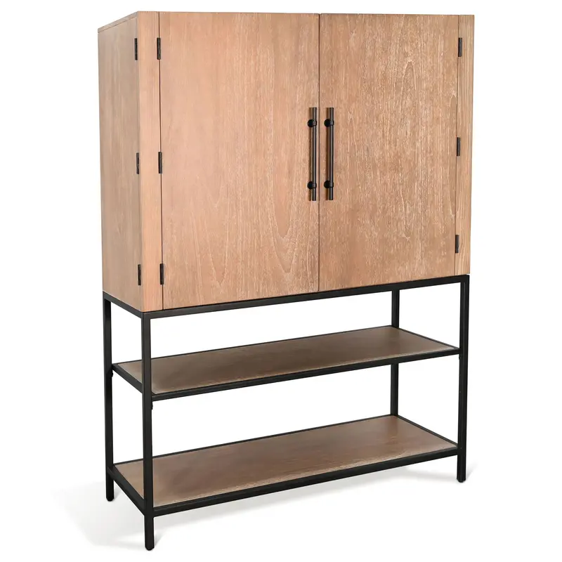 Violet Reclaimed-Wood Wine Bar Cabinet With Glass Shelving 1