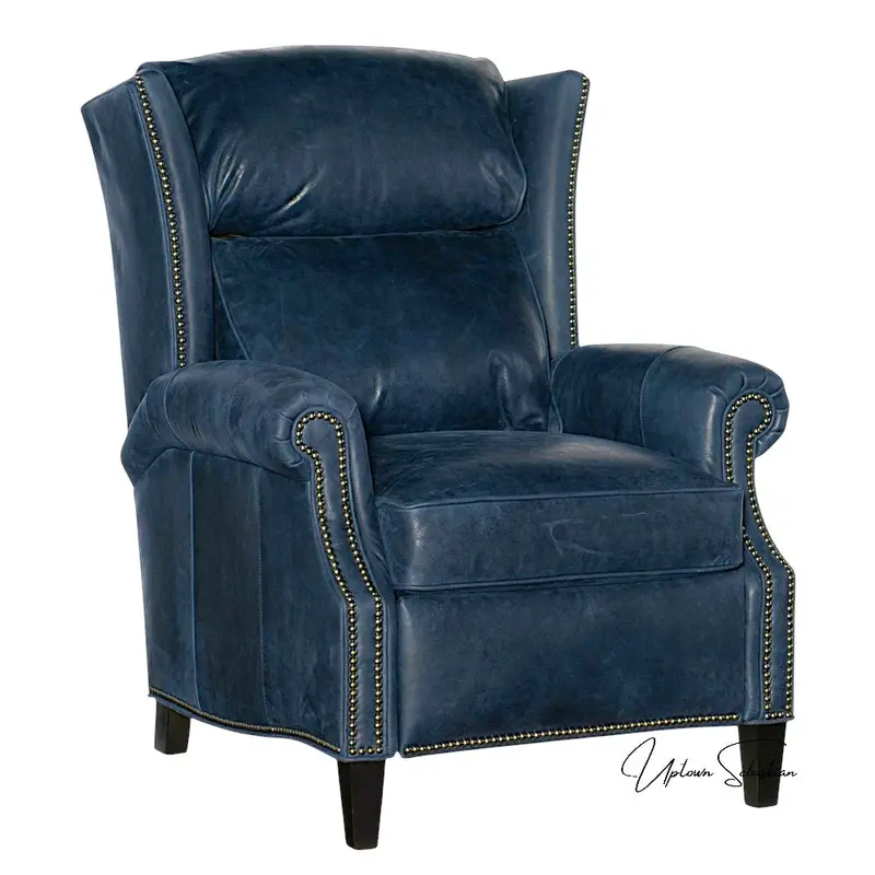 Violin Power Recliner – Navy Blue Genuine Leather, Motorized Lounging 1