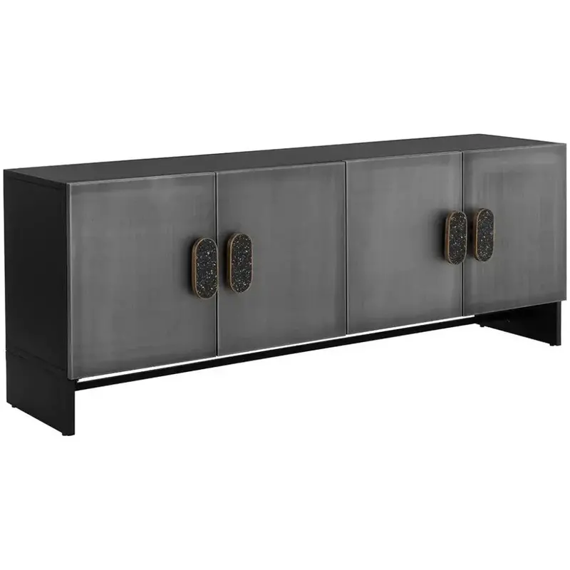 Viserys Black Terrazzo Sideboard With Marble-Inlaid Handle Accents 1