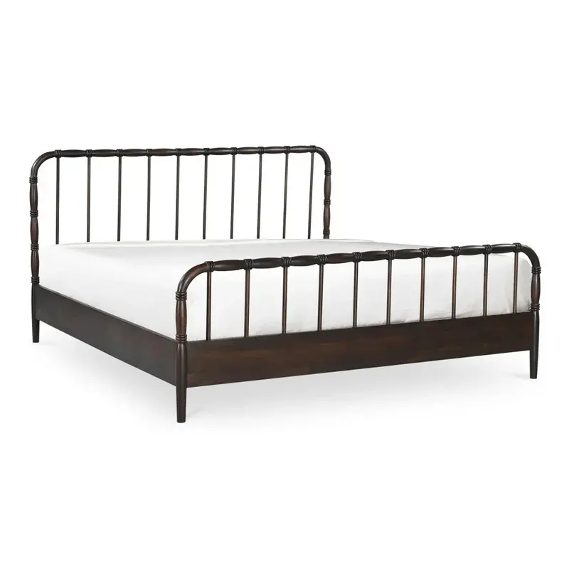 Vivian Acacia Wood Bed Frame – Brown Finish, Solid Platform Design 1