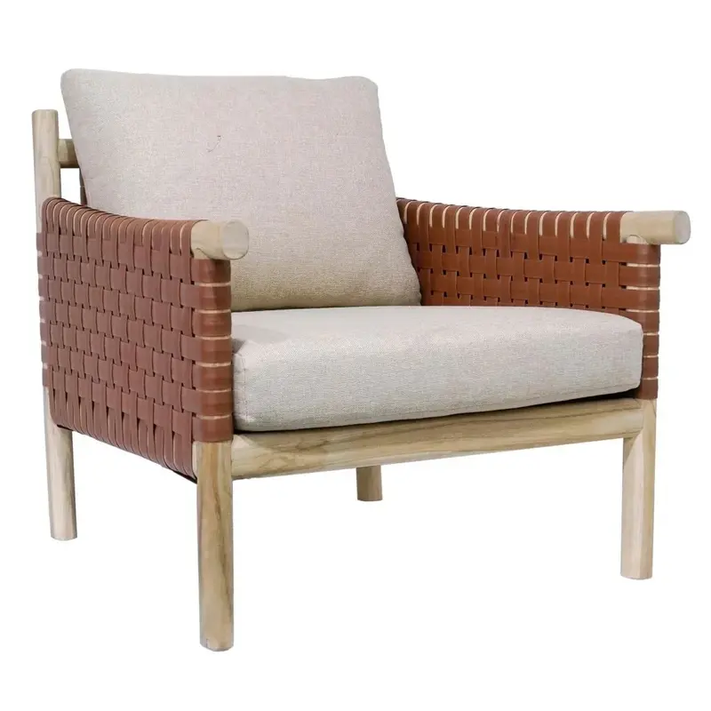Wade Leather Patio Chair With Wood Frame 1