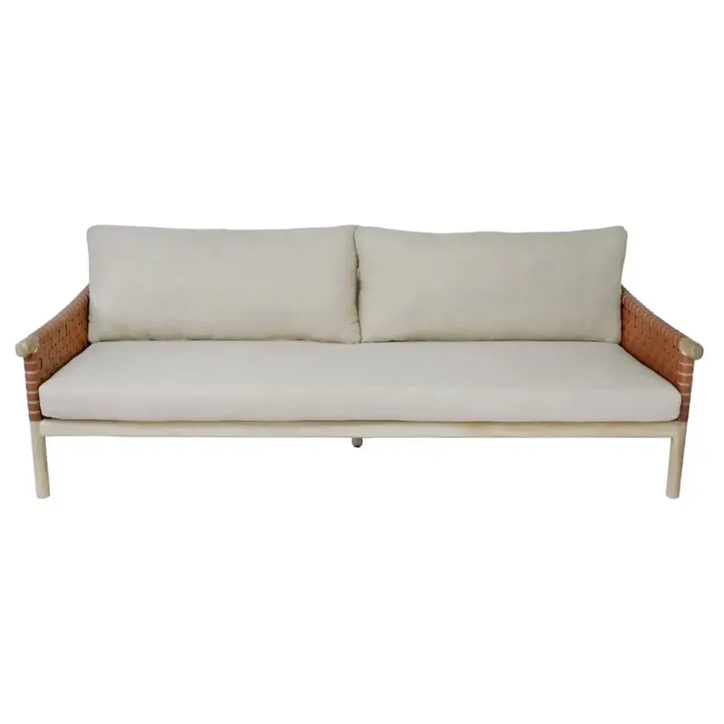 Wade Leather Patio Sofa With Wood Frame 1
