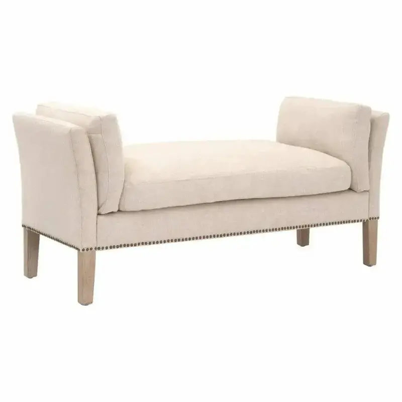 Warner Bench In Bisque French Linen With Natural Wood Frame 1