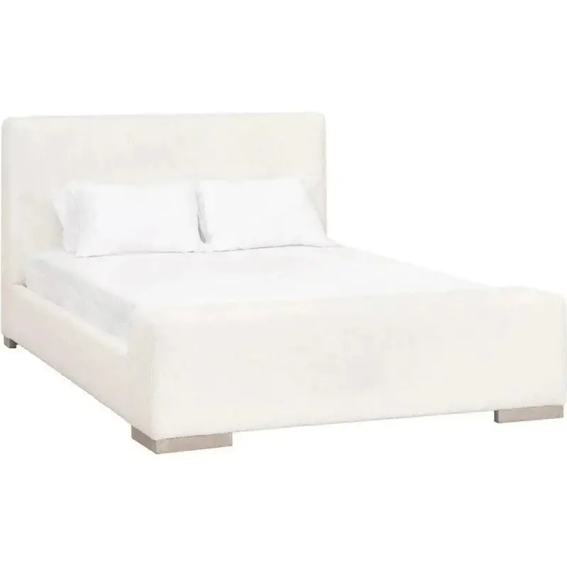 Warren White Bouclé Bed With Built-In Storage – Textured Upholstery 1