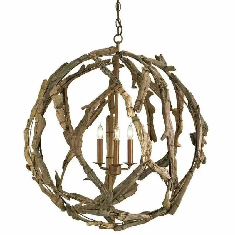 Washed Driftwood Orb Chandelier With Natural Wood Grain 1