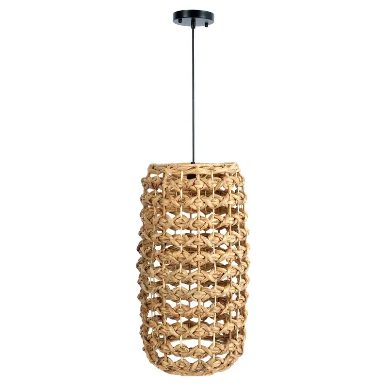 Water Hyacinth Linear Pendant Light – Long Natural Fiber Chandelier 1