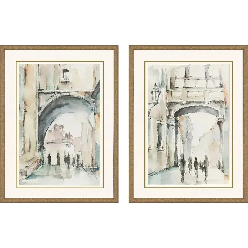 Watercolor Arches Print Set – Two-Piece Wood-Framed Wall Art 1