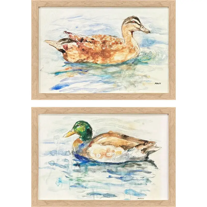 Waterfowl Nature Scene Brown Framed Wall Art Duo 1