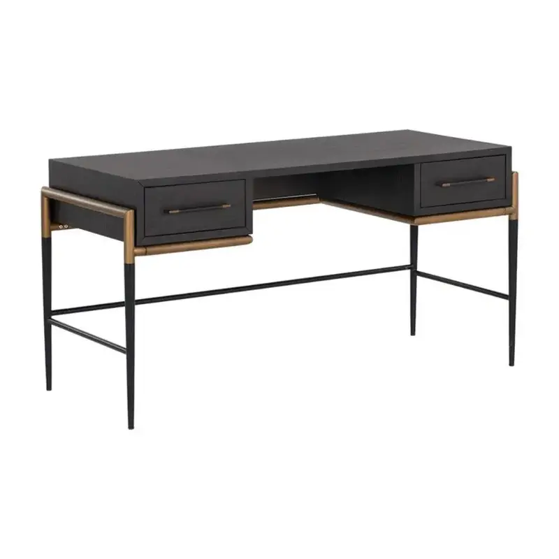 Weldrick Rustic Wooden Desk With Iron Frame Support 1