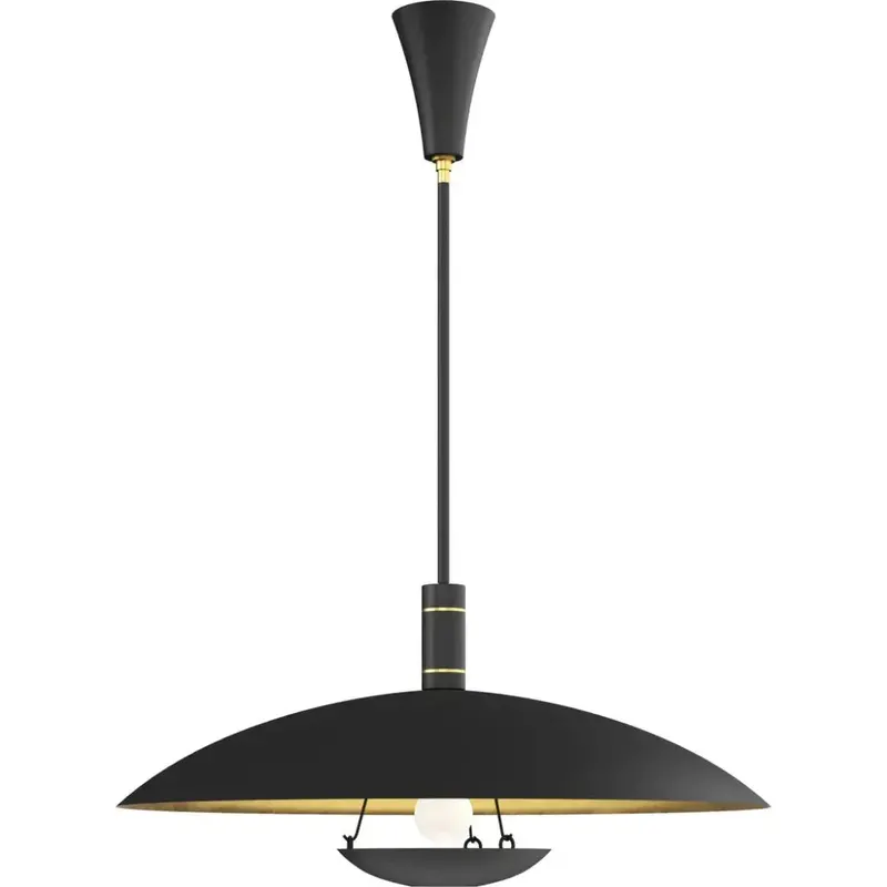 Wendell Dual-Material Pendant Light – Matte Black Shade & Brass Hardware 1