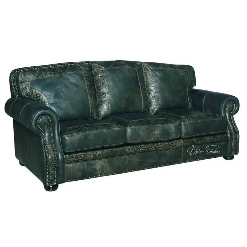 Western-Inspired Green Teal Alligator-Embossed Leather Couch 1